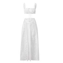 Women's 2 Piece Summer Boho Outfit Lace Trim Ruched Tie Front Crop Top + Lace Trim Flowy Long Maxi Skirts Set Cap Sleeve Vest Bra + Low Waist Skirt Set Summer Beachwear Cover Ups - 白色 - 查看 8