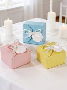 Kraft Paper Candy/Cookie/Chocolate Gift Box With Tag And Ribbon, Suitable For Wedding, Baby Shower, Birthday Party And Other Occasions - Multicolor - View 2