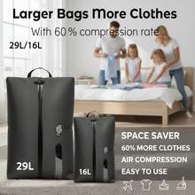 29L/16L Lightweight Reusable Outdoor Travel Vacuum Compression Bags With Zipper Seal And One-Way Valve Design - A - View 2