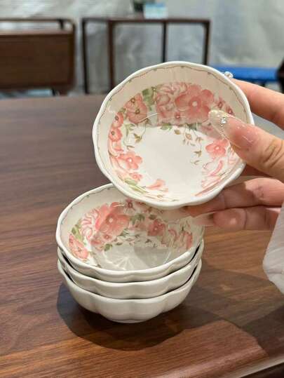 1个/2个/4个/6个装高品质粉色酱料碟，4英寸可爱家用火锅调料碟，釉下陶瓷烧烤蘸酱碟，调味碟，辣椒酱碟，姜蒜碟，番茄酱沙拉酱碟，小菜碟，酱油醋碟，适用于家庭、餐厅、火锅店、食堂、微波炉和烤箱