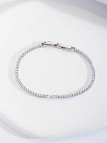 1 Set Luxury Elegant Cubic Zirconia Teardrop Design Bracelet, Suitable For Women's Wedding & Party Wear, Excluding Gift Box - Silver - View 2