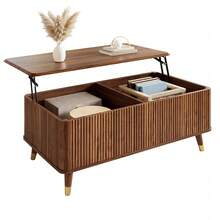 Retro-Modern Coffee Table, Height-Adjustable Top, Wavy Frame, Walnut Finish, Wooden Legs, Ample Storage Space, Multifunctional Living Room Table - Walnut - View 11