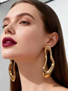 1 par de pendientes asimétricos y geométricos huecos - Pendientes geométricos de oro - Ver 5