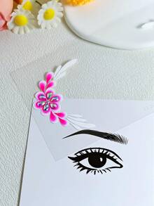 1 pieza Pegatinas de flores para la cara, pegatinas florales con gemas en colores rosas, pegatinas acrílicas impermeables, pegatinas de gemas de strass brillantes para las cejas y la cara, adecuadas para festivales de música, fiestas, cosplay, maquillaje facial, aspecto de concierto, gemas faciales - Multicolor - Ver 8