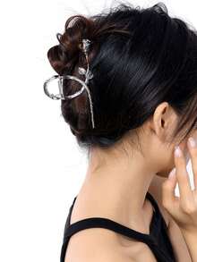 1pc Fashionable Tulip/Bamboo Leaf Flat Metal Hair Claw Clip - Silver - View 6