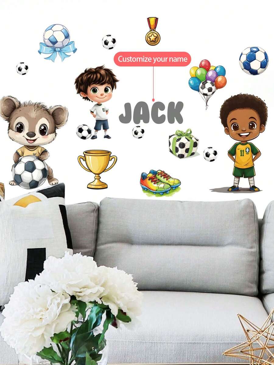 1pc Customizable Astronaut & Sports Theme Wall Sticker, Removable Wall Decal - Multicolor - View 1