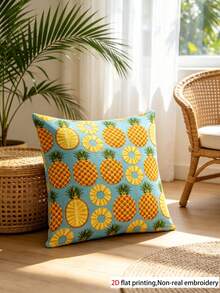 1PC Soft Short Plush Throw Pillow Cover, 45*45 Cm Pineapple Pattern, Ideal For Living Room, Bedroom, Office Decor (Pillow Insert Not Included), Stylish Pineapple Print Pillow Cover | Pineapple Pattern | Durable Decorative Pillows - Multicolor - View 8
