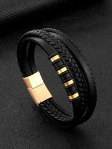 1件新款男士时尚朋克风多层PU皮手链休闲街头派对饰品 - 時尚 - 查看 3