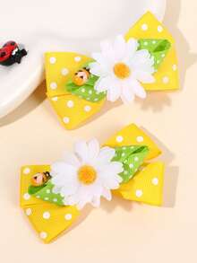 2pcs Yellow Bee Hair Bows For Girls Flower Decor Hair Clips Polka Dot Alligator Clips Cute Barrettes Summer Vacation Party Trip Gift Beach Hairpins Teens Hair Accessories - Yellow - View 4