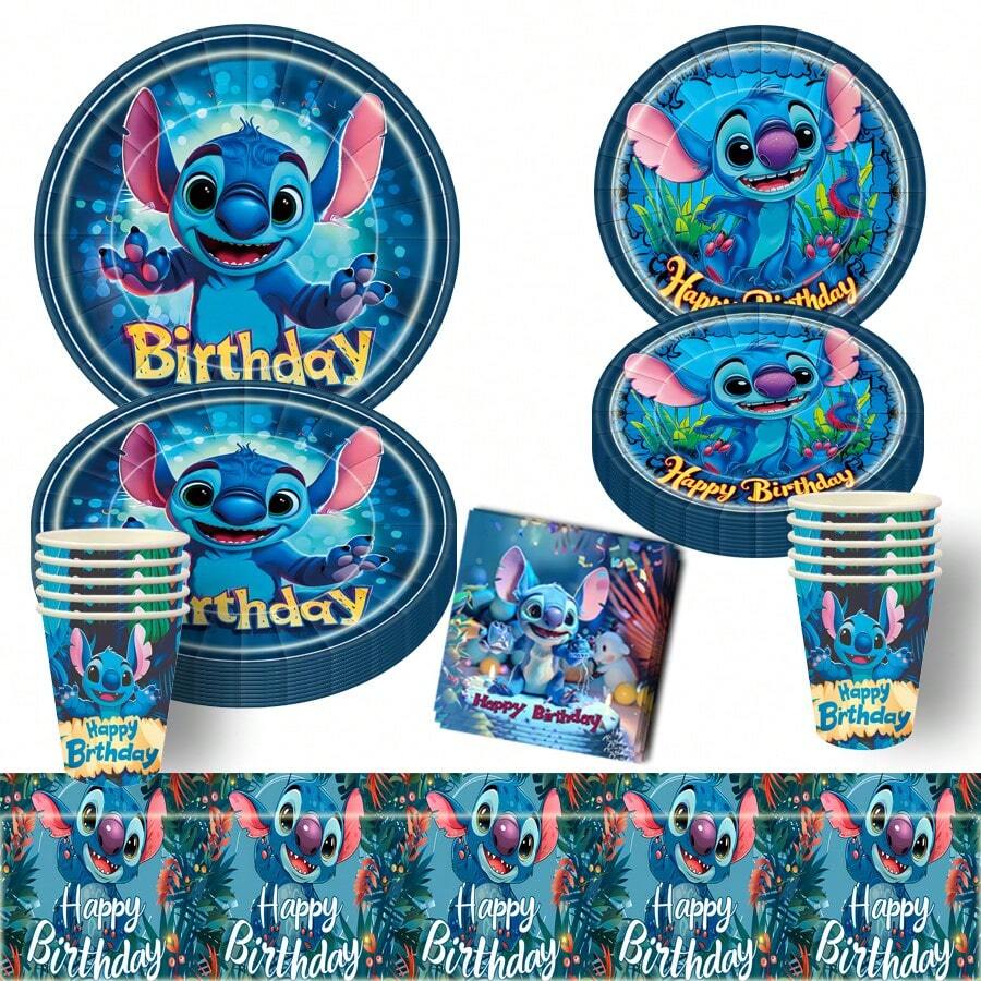 Bộ đồ dùng tiệc sinh nhật chủ đề Stitch & Lilo, màu xanh dương, phụ kiện tiệc sinh nhật Stitch, gian chụp ảnh chủ đề Stitch, đồ dùng dùng một lần cho tiệc mừng em bé. - Nhiều màu - Xem 1