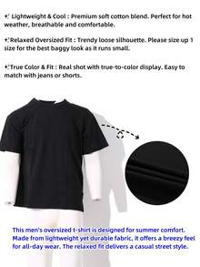 Men's Solid Color Low Elasticity Minimalist Summer Versatile Lightweight Loose Breathable Short Sleeve T-Shirt, Sports Tops - Black - View 2