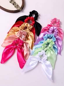 1/10 Piezas Scrunchies de satén de colores para el cabello de niñas, lazos de pelo con moños, lazos de seda anudados, cinta de pelo de satén, elástico para cola de caballo, accesorio de cabello para uso diario - Multicolor - Ver 2