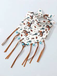 1 pièce Foulard bandana de style cowboy occidental avec imprimé de cheval et fer à cheval, avec pendentif turquoise. Polyvalent pour un port quotidien pour femmes - Multicolore - Voir 4