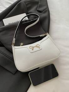 Bolso de hombro elegante en forma de media luna, bolso casual de unicolor de moda para mujer - Blanco - Ver 9