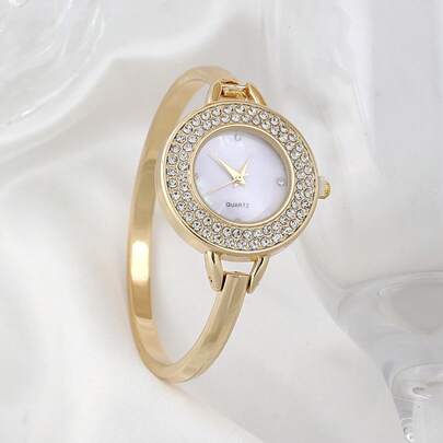 1 chiếc đồng hồ đeo tay đính đá sang trọng dành cho nữ, mặt số khảm xà cừ thanh lịch, đồng hồ đeo tay vàng/bạc thời trang phù hợp để đeo hàng ngày, dự tiệc, đám cưới, món quà tuyệt vời nhất dành cho nàng năm 2026.
