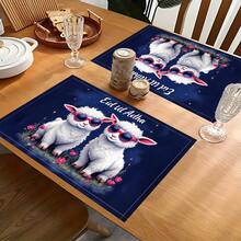 1pc/4pcs/6pcs Linen Placemat With Sheep Pattern Print, Eid Al-Adha Decor, Eid Al-Adha Gift, Suitable For Dining Table, All Season Decoration, Modern Washable Tabletop Mat, Room Decor, Coaster, Kitchen Dining Mat, Indoor Outdoor Party Decor, Home Decor, Ideal Gift - Multicolor - View 1