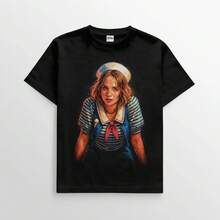 T-Shirt, The Sideaa-Inspired T-Shirt With Hawkins Ding Hugs Graphic Shirt, - 黑色 - 查看 1