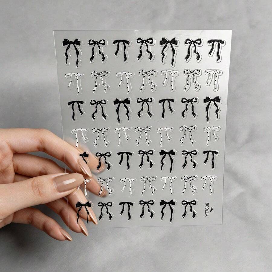 1 Stück Multi-Farben Polka Punkt Schleife Nail Art Aufkleber, Nagel Aufkleber für Frauen, geeignet für kurze Nägel, Nail Art Dekorationen, Nail Sticker Decals - Verschiedenfarbig - Übersicht 1