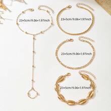 4 piezas Conjunto de tobilleras doradas con capas estilo bohemio para mujeres, cadena de pie con cuentas de concha cowrie, joyería de verano para playa y vacaciones - Dorado - Ver 3