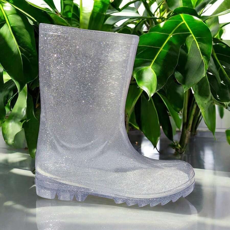 Long Rain Boots For Girls, Comfortable, Waterproof, Soft, And Women's. - 透明閃粉 - 查看 1