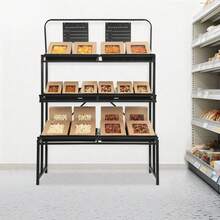 Fruit Vegetable Storage Rack With Removable Baskets, 3-Tier Supermarket Retail Storage Rack, Floor Display Storage Rack With Tray - Black - View 2