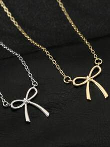 1 pieza Collar con colgante de lazo minimalista y elegante, adecuado para uso diario, gran regalo para mujeres, amigos o parejas - collar de arco - Ver 1