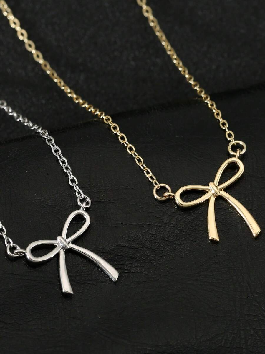 1 pieza Collar con colgante de lazo minimalista y elegante, adecuado para uso diario, gran regalo para mujeres, amigos o parejas - collar de arco - Ver 1