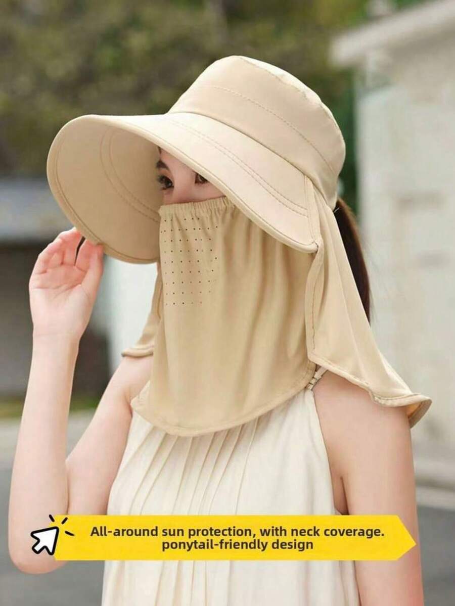 Mũ rộng vành chống nắng mùa hè dành cho nữ, khẩu trang 3 trong 1 che cổ và mặt, mũ chống tia UV thoáng khí. - Mũ ngư dân có thể điều chỉnh - Xem 1