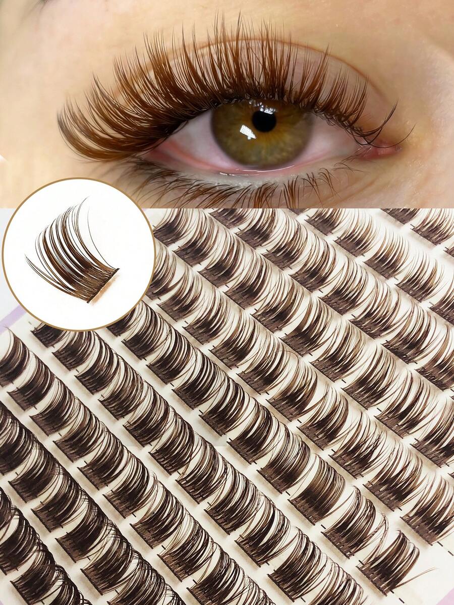 Brown Eyelashes 110 PCS D Curl 10-16mm Mix Length Individual Eyelashes Soft Natural Look Wispy Ultra-Light Long-Lasting DIY Eyelash Extension Ideal For Beginner Use At Home For Daily Life - D - View 1