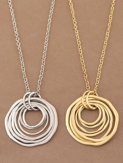 SUPBORA 1 pieza Collar con colgante redondo asimétrico multicapa hueco en color plateado/dorado mate, de moda para mujer