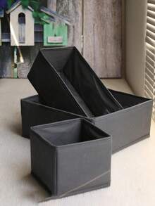 High Quality Non-Woven Fabric PP Board Multi-Piece Set, Easy To Clean, Foldable, Odorless, Clothing Storage Boxes. The Non-Woven Fabric Small Storage Boxes Have Zipper Bottom Design, Suitable For Organizing Toys, Clothes And Various Items. - Dark Grey - View 5