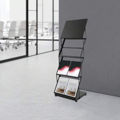 WUPYI Dreistufiger, Doppelreihiger Klapp-Plakatständer mit Verstellbaren Ablagen, Geeignet für Flyer, Werbeanzeigen und Produktkataloge, Ideal für Büros und Schulen