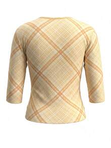 Retro American Style Mesh Plaid Square Collar Cropped Short Sleeve Top, Slim Fit & Sexy For Summer Spring - Khaki - View 8