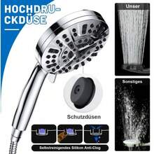 Der Handbrausekopf verfügt über 10 Strahlarten und wird mit einem 1,5 Meter langen Edelstahl-Schlauch geliefert – eine wassersparende Konstruktion mit einem G1/2-Zoll-Anschluss für flexible und komfortable Nutzung. - Einzeldusche - Übersicht 2