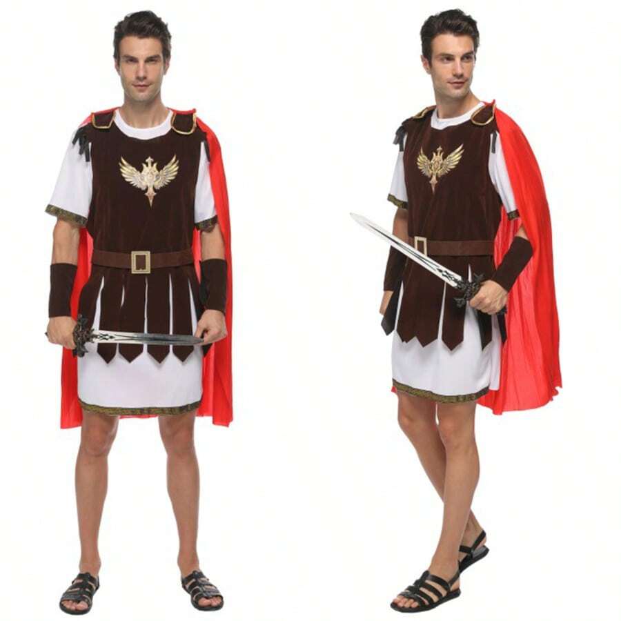 Greek Roman Warrior Gladiator Costume - Adult Male, Knight Costume, Party Carnival Makeup Ball Costume - Multicolor - View 1
