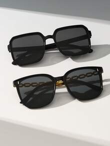 2 Pairs Women's Plastic & Metal Round Full-Rim Fashion Minimalist Korean Style Classic Cool Glasses, Suitable For Music Festivals, Weekends, Outings, Golf, Driving And Other Occasions, Fashionable Accessory - black gray - View 9