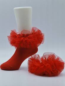 1双女童荷叶边花边袜子，蓬松公主风婴儿幼儿柔软袜子 - 彩色 - 查看 6