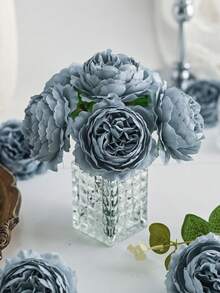 6 Pcs Artificial Peony Flowers With Stems, For Wedding Party Decor, Cake Decor, Home Living Room Dining Table Ornament, Fake Plants, Fall Decor, Room Decor, Desk Decor, Garden Decor, Home Decor, Back To School Supplies - Light Blue - View 3