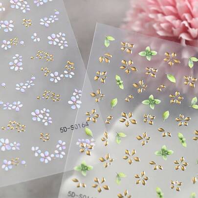 1pc Shiny Gold Leaf Pattern Nail Art Sticker, Green Purple Leaf Flower Suitable For Acrylic Nails, Women DIY Nail Decor Sticker, Perfect For Autumn/Winter Nail DIY Nail Supplies Nail Stickers