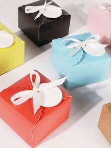 Kraft Paper Candy/Cookie/Chocolate Gift Box With Tag And Ribbon, Suitable For Wedding, Baby Shower, Birthday Party And Other Occasions - Multicolor - View 3