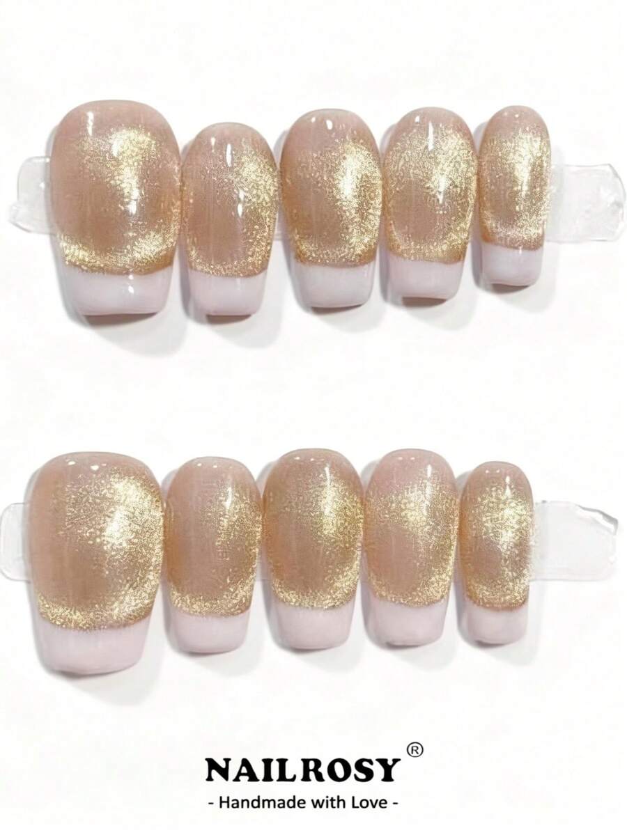 nailrosy 10件組 紫色與白色法式美甲貼片 | 短方型棺材形貓眼可重複使用假指甲 | 優雅極簡手工壓克力美甲組 | 婚禮美甲 | 可愛美甲 | 女性禮物、必備美甲、日常美甲、派對裝飾 - 白色 - 查看 1