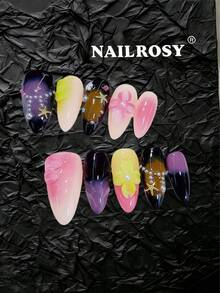 NAILROSY 波點法式黑白紅 10片杏仁形壓克力 3D雕花浮雕手工穿戴式假指甲 婚禮儀式新娘必備 純白裸色透明色 日常通勤 2026春季新品 專業款 - 彩色 - 查看 2