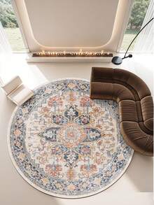 Modern Round Washable Non-Slip Area Rug – Thin Soft Living Room Carpet, Kitchen Rug & Runner, Decorative Rug - Orange - View 3