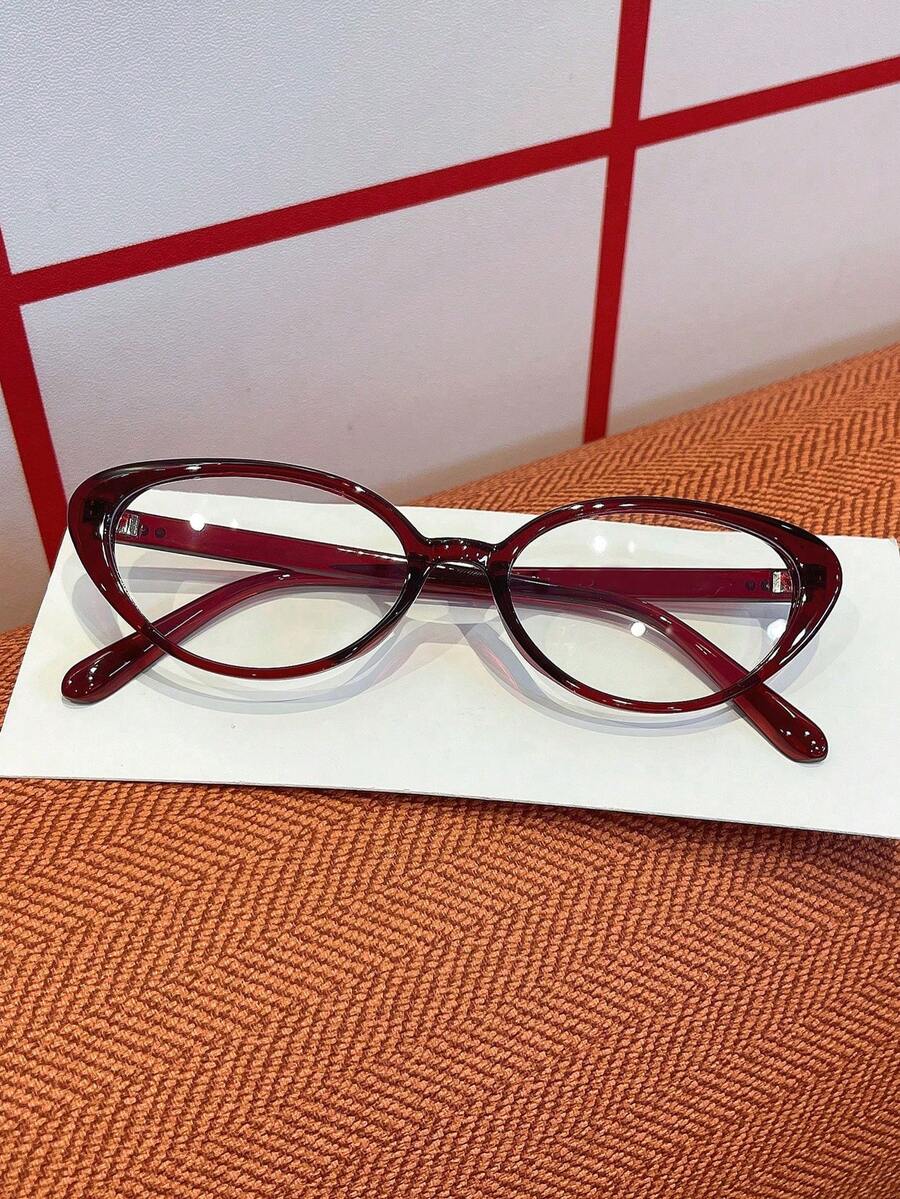 1pc Women's Burgundy Cat Eye Clear Lens Glasses, Full-Rim Non-Prescription Eyeglasses, Lightweight PC Frame - Multicolor - View 1