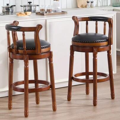 Cow Top Leather Wooden Bar Stools, 360 Degree Swivel Bar Chair With Backs,Bar Height Couner Height Barstools For Home Kitchen Dining Room And Bar Room