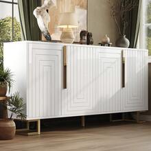 White Sideboard 152 X 40 X 75 Cm Features A Unique Geometric Design And Gold Handles And Feet For An Elegant Feel. - White + MDF - View 3