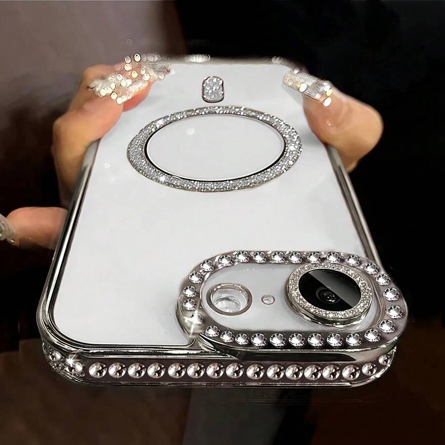 Ốp lưng điện thoại trong suốt đính kim cương lấp lánh, tương thích với iPhone 17 Pro Max 16 15 14 13 12 11 Pro 14 Plus 17 E, hỗ trợ sạc không dây từ tính, có viền bảo vệ.