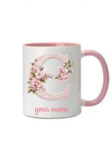 11oz Personalized Floral Monogram Coffee Mug - Ceramic Cup With Customizable Name Design And Elegant Pink Floral Pattern - Perfect Gift For Christmas, Valentine's Day, Mother's Day, Father's Day, Couples, Men And Women - Unique And Thoughtful Home Gift - Multicolor - View 7