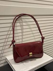 Túi Baguette Niche thanh lịch, Túi xách tay kiểu retro, Túi đeo chéo vai bằng da PU thời trang dành cho nữ - Đỏ - Xem 5