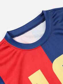 2pcs/Set Teen Boys' Cool Football Style Contrast Color 10 Number Print T-Shirt And Shorts Set - Multicolor - View 8